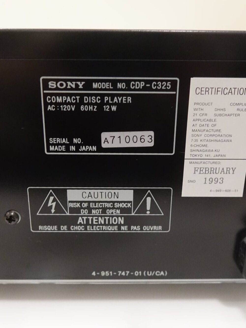 Sony CDP-C325 5 Disc CD Changer Automatic Disc Loading System - Picture 11 of 12
